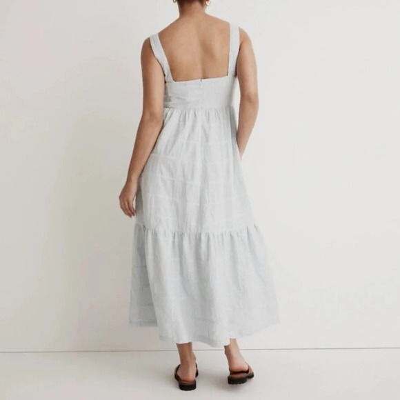 Madewell Cicely Tiered  Midi Maxi Dress Patchwork Blue White Size 20W Seersucker - Picture 2 of 7